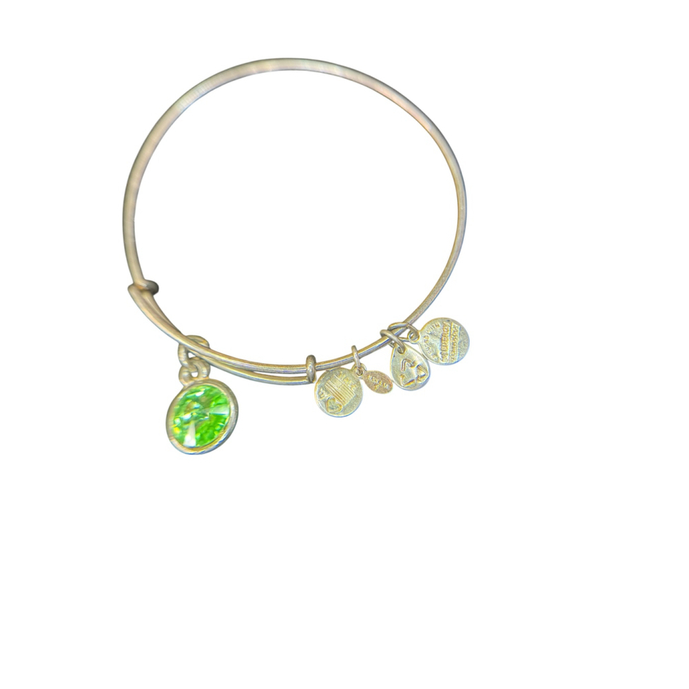 Women's Alex and Ani Green Charm Silver Bangle Bracelet One Size